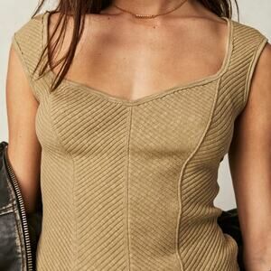 We the Free Boss Babe Tan Ribbed Tank Top Women's Large OB1704305
